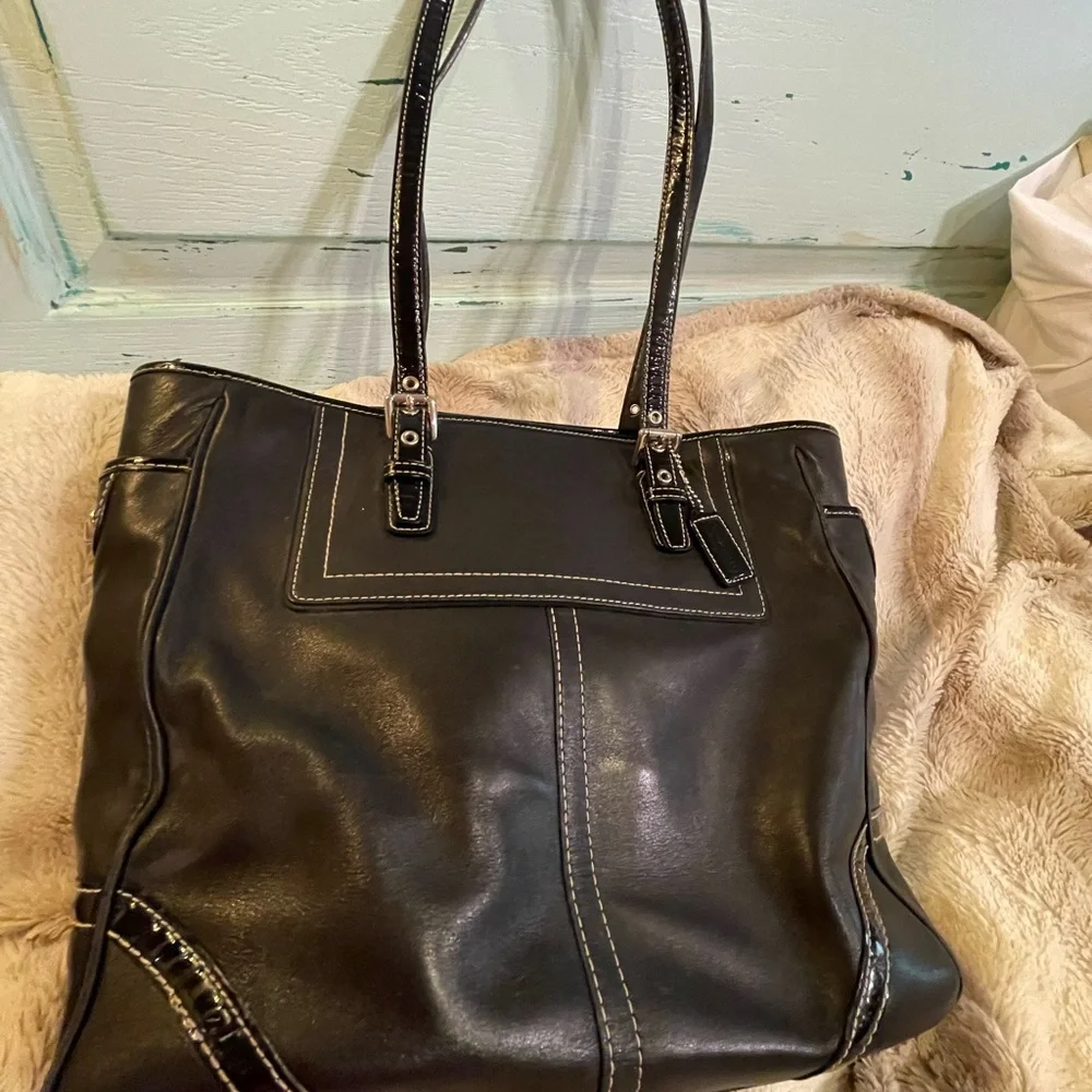 VINTAGE COACH BLACK LEATHER, SATCHEL HOBO SHOULDER BAG - Picture 14 of 16